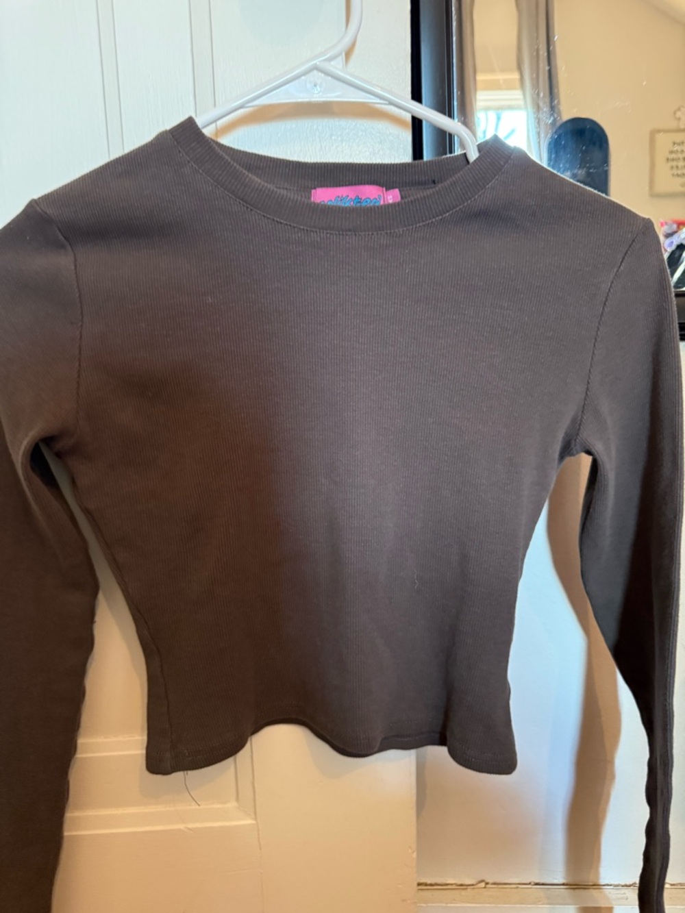 Edikted Chocolate Brown Ribbed Crewneck Tee